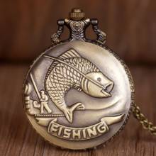 Bronze Vintage Pocket Watch Necklace Chain Pendant Quartz Pocket Watch Fishing Design Theme Men Watch Fish Pattern for Men Women 2024 - buy cheap