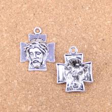 Colgantes antiguos de 28x22mm con cruz de Jesús, joyería de plata tibetana Vintage, bricolaje para pulsera y collar, 10 Uds. 2024 - compra barato