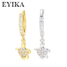 EYIKA Delicate Animal Mini Tortoise Hoop Earrings Pave Shiny AAA Zircon Pendientes Aro Gold Silver Color Women Girls Jewelry 2024 - buy cheap