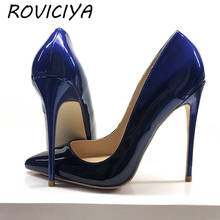 Sapatos de salto alto 12cm, tamanhos azuis e pretos, sapatos para mulheres, festa de casamento, sapatos qp078 roviciya 2024 - compre barato