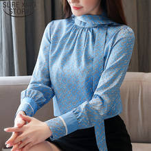 Blusa de gasa con lazo para mujer, camisa de manga larga con estampado Vintage, moda coreana, 2021, 50 2024 - compra barato