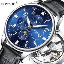 BOYZHE Luxury Brand Mens Automatic Mechanical Watch Fashion Casual Leather Moon Phase Luminous Sports Watches relogio masculino 2024 - buy cheap