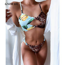 GNIM Sexy Swimwear Women Leopard Bikini Mujer 2021 Summer Halter Hollow Out Swimsuit Female 2 Pieces Swim Bathing Suit Biquinis 2024 - buy cheap