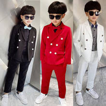 Boys Formal Suit Set Children Double Breasted Blazer Trousers Clothing Set Flower Boy Wedding Piano Recital Handsome Costume 2024 - buy cheap