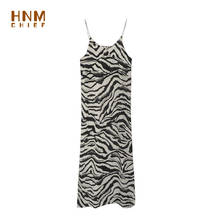 HNMCHIEF Brown underwear mid-calf length sexy women summer Zebra pattern sleeveless long night-dress satin nightgown sleepwear 2024 - buy cheap