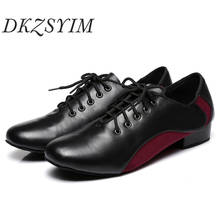 Dkzsyim sapatos masculinos de dança latina, sapatos de couro para salão de baile, tango, sapatos de dança pretos para meninos, com cadarço 2024 - compre barato