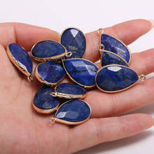 2 pçs pedra natural charme pingente lapis lazuli gota de água forma facetada para fazer jóias colar acessórios tamanho 16x30mm 2024 - compre barato