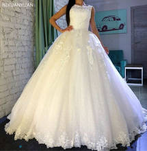 Lace Wedding Dresses A Line 2022 Sleeveless Jewel Sheer Neck Appliqued Tulle Court Train Bridal Gown Wedding Gown 2024 - buy cheap