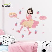 Ins Pink Cartoon Girl Cute Cat Kids Room Self-Adhesive Wall Stickers Girls Bedroom Bedside Background Stickers Home Decoration 2024 - buy cheap