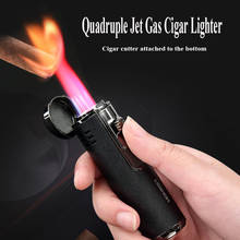 1pcs Torch Lighter Windproof Refillable Quadruple Jet Gas Cigar Lighter BBQ Ignition Camping Tool Dropship Suppliers 2024 - buy cheap