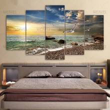 Pôster de arte de pôr-do-sol e pássaros voadores, 5 peças, pintura em tela para decoração de casa, arte de parede para sala de estar e quarto 2024 - compre barato