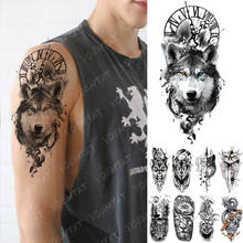 Водостойкая Временная тату-наклейка, часы, оранжевые, синие глаза, волк, флэш-тату, Лев, компас, боди-арт, рука, искусственная татуировка для женщин и мужчин 2024 - купить недорого