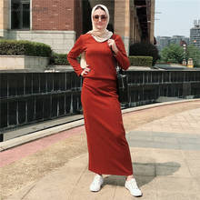 Fashion Women Two Piece Dress Set Muslim Long Sleeve Top Maxi Bodycon Skirts Turkish Abayas Dubai Kaftan Arab Autumn Suit Dress 2024 - buy cheap