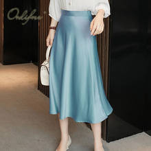 Ordifree 2022 Summer Women Satin Skirt Elegant Vintage Silk Shiny Sexy High Waist Midi Skirt 2024 - buy cheap