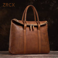 ZRCX Vintage Man Handbag Briefcase Men Shoulder Crazy Horse Genuine Leather Bags Brown Business Fashion 15Inch Laptop Bag 2024 - buy cheap