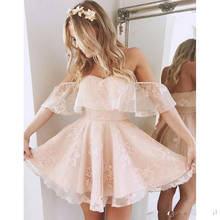 2020 short ruffle lace Prom homecoming dress pearl pink off the shoulder party dress short cooktail dress 2024 - buy cheap