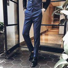 2019 New Fashion Boutique Striped Mens Casual Business Slim Suit Pants Groom Wedding Dress Male Formal Suit Trousers Blue Gray 2024 - buy cheap