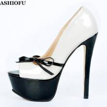 ASHIOFU/новые женские туфли-лодочки ручной работы на высоком каблуке свадебные модельные туфли с открытым носком и бантиками пикантные Модные Туфли-лодочки на платформе без застежки 2024 - купить недорого