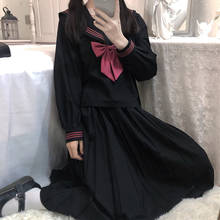 Japanese College Style Dark Basic JK Sailor Suit Long-Sleeved Student Pleated Skirt Two-Piece Female Autumn school uniform 2024 - buy cheap