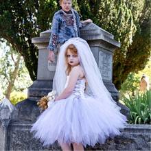 Vestidos tutu de tule branco cinza infantil, roupas para bebês meninas, vestido de casamento com véu e fantasia de noiva 2024 - compre barato