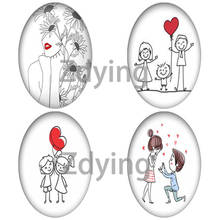 Zdying 5pcs Red Heart Balloon Lover Family Pattern Oval Shape Glass Cabochon Flatback Base Tray Blank DIY Jewelry Findings 2024 - buy cheap