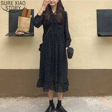 Vestido largo holgado de gasa con estampado de puntos para otoño 2021, traje Vintage de manga larga para mujer, con cordones, corte en A, 10860 2024 - compra barato