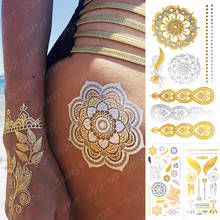 Waterproof Temporary Tattoo Sticker Flower Mandala Henna Gold Silver Metallic Flash Tatoo Boho Wings Feather Glitter Bracelet 2024 - buy cheap