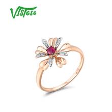 VISTOSO-anillo de oro rosa 585 con rubí y flor para mujer, sortija de compromiso de 14 quilates con diamante, regalo de aniversario de boda, joyería fina 2024 - compra barato