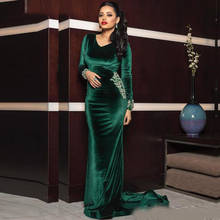 Vestidos formais com contas, verde-esmeralda, com decote em v, manga comprida, veludo, sereia, vestido de baile muçulmano, árabe, dubai 2024 - compre barato