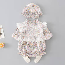 Fashion Baby Girl Jumpsuit Spring Autumn Newborn Baby Girl Clothes Princess Lace Floral Long Sleeve Romper+Hat 2Pcs Suit 0-18M 2024 - buy cheap