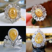 Foydjew New European American Luxury Asscher Cut Yellow Diamond Rings Women's Geometric Silver Ring Color Treasure Jewelry 2024 - buy cheap