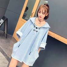 Estilo coreano vestidos casuais para as mulheres 2020 denim solto hoodie vestido meados longo mori menina harajuku jean vestidos femininos 2020 aa5326 2024 - compre barato