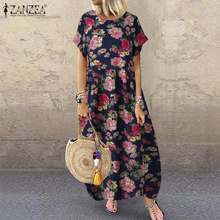 Women's Printed Sundress ZANZEA 2021 Bohemian Summer Maxi Dress Casual Short Sleeve Tunic Vestidos Female O Neck Robe Oversized 2024 - buy cheap