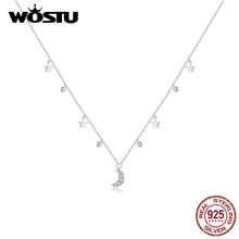 WOSTU-collar de plata esterlina 100% 925 para mujer, cadena larga de circonita brillante con forma de estrella y Luna, joyería de lujo, CQN420 2024 - compra barato