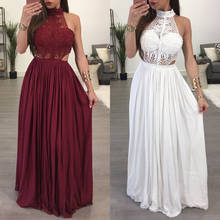 Women Dresses Elegant Sleeveless Vintage High Waist Solid Summer O-neck Lace Long Maxi Dress Vestidos S-XL Femme 2024 - buy cheap