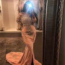 Vestido de noche Dubai de sirena marroquí, caftán marroquí con cuentas increíbles, cuello en V, mangas largas, musulmán, Arabia Saudita, para baile de graduación 2024 - compra barato