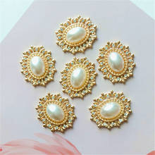 10 Pcs/lot Alloy Christmas Oval Gold Rhinestone Pearls Buttons for Clothing Flatback Wedding Embellishment Jewelry Craft 2024 - buy cheap