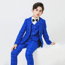 Spring Autumn Boys Plaid Suit Set Korean Children Fashionable  Blazer Pants Vest 3pcs Clothes Set Kids Party Wedding Costume 2024 - buy cheap
