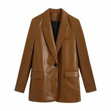 Blazer de piel sintética para mujer, chaqueta de estilo europeo y americano, Simple y salvaje, de manga larga, NS2502, novedad de primavera y otoño, 2021 2024 - compra barato