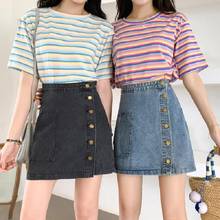 Summer Jeans short Skirt Fashion Women ladies High Waist Side Button up A Line Pockets Jean Denim Mini Skirt for young girls2020 2024 - buy cheap