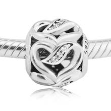 Ribbons of Love Heart Beads for Charms Bracelets Women Silver 925 Jewelry Fine Clear CZ Crystal Charm Beads for Jewelry Making 2024 - buy cheap