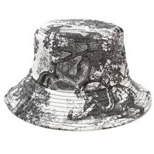 Chapéu balde vintage com tinta chinesa, chapéu com estampa de tingimento, protetor solar, harajuku, hip hop, verão, para pescador 2024 - compre barato