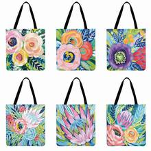 Watercolor Floral Painting Printed Tote Bag Casual Totes Foldable Shopping Bag Outdoor Beach Bag Ladies Shoulder Bag Linen Bags 2024 - buy cheap