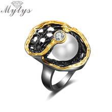 Mytys-Anillo de perlas para mujer, Color negro, Vintage, joyería de bobinador antiguo, anillo de declaración, regalo R2163 2024 - compra barato