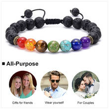 Lava volcanic stone tiger eye onxy charms bracelet colorful seven chakra yoga energy bead adjustable bracelet for girls gift 2024 - buy cheap