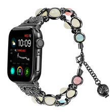 Luminosa pulseira de jóias compatível com apple relógio 44mm 42mm 40mm 38mm mulher substituição pulseira cinto para iwatch 6 5 4 3 2 1 se 2024 - compre barato