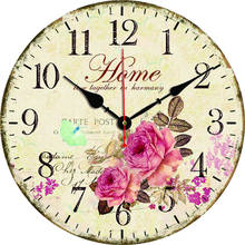 Vintage Chic Floral Pink Rose Round Wooden Home Wall Watches Large Digital Battery Operated Retro Arab Numeral Horloge Clock 2024 - buy cheap