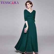 TESSCARA Women Spring Summer Elegant Dress Festa High Quality Long Maxi Party Robe Femme Vintage V-Neck Designer Green Vestidos 2024 - buy cheap