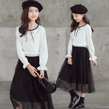 Autumn Big Kids Lace Skirt Set Cotton White T-shirts and Black Skirts Two Piece Suit Fashion Spring Teenage Clothing Set 2020 2024 - buy cheap