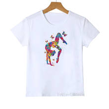 Camisa de impressão da arte da ginástica da aguarela buttflies camiseta linda menina do verão das crianças roupas dos miúdos t camisa personalizada por atacado 2024 - compre barato